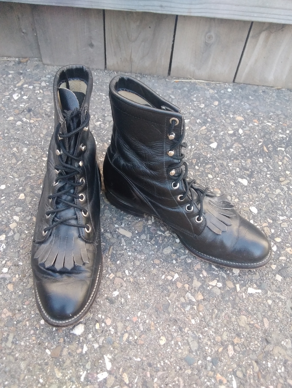 Justin Boots Granny Tassle L0504 Black Leather Lace-Up Womens 6.5B Boho Steampun